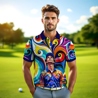 HomyGifts Men's Customized Face Artistic Golf Polo Shirt, Mosaic Art Style, Unique Personalized Golf Polo For Men Style 3