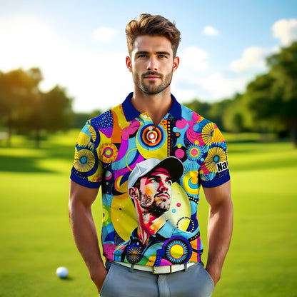 HomyGifts Custom Face Polo Shirt – Personalized Abstract Geometric Art Photo Shirt, Unique Gift for Him & Her