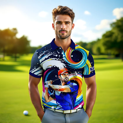 HomyGifts Men's Customized Face Artistic Golf Polo Shirt, Mosaic Art Style, Unique Personalized Golf Polo For Men Style 20