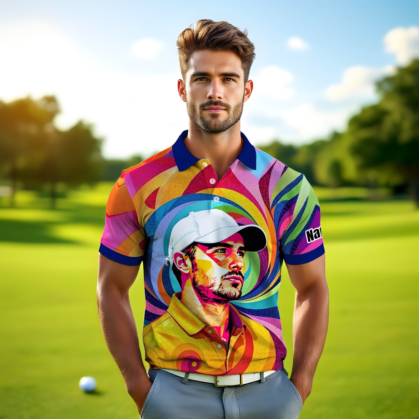 Personalized Mosaic Portrait Polo — Custom Face Mosaic Art Style Shirt Style 16