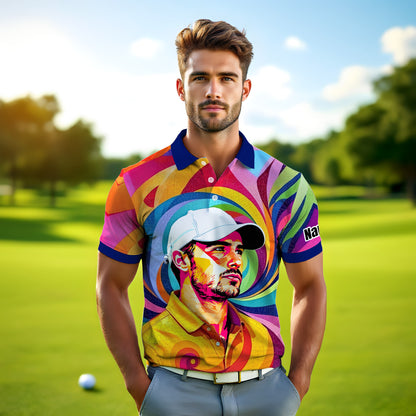 Personalized Mosaic Portrait Polo — Custom Face Mosaic Art Style Shirt Style 16