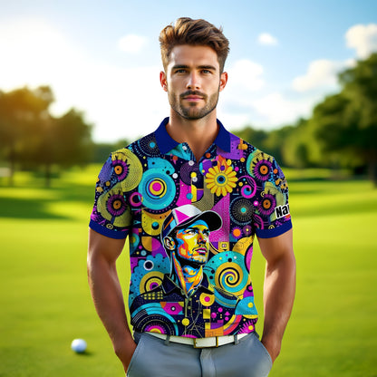 HomyGifts Custom Face Polo Shirt – Personalized Abstract Geometric Art Photo Shirt, Unique Gift for Him & Her