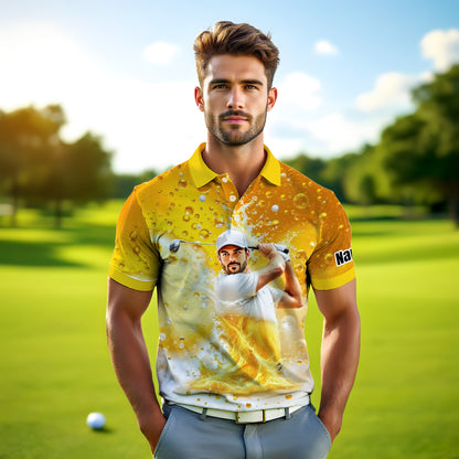 HomyGifts Men's Customized Face Artistic Golf Polo Shirt, Beer pattern Design, Special Gift for Beer & Golf Lovers, Summer Party Outfit, Unique Gift for Men Style 9