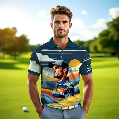 Custom Vintage Americana Golf Polo with Your Face - Retro Personalized Gift for Men Style 5
