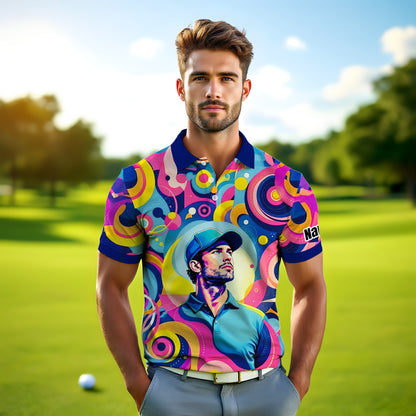 HomyGifts Custom Face Polo Shirt – Personalized Abstract Geometric Art Photo Shirt, Unique Gift for Him & Her