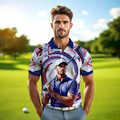 HomyGifts Men's Customized Face Artistic Golf Polo Shirt, Mosaic Art Style, Unique Personalized Golf Polo For Men Style 10