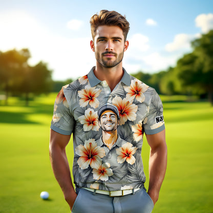 Custom Face Tropical Floral Polo Shirt – Personalized Summer Shirt, Fun Beach Vacation Gift, Unique Tropical Party Outfit Style 8