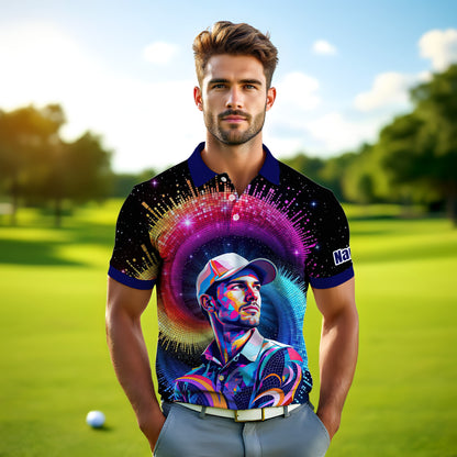 HomyGifts Men's Customized Face Artistic Golf Polo Shirt, Mosaic Art Style, Unique Personalized Golf Polo For Men