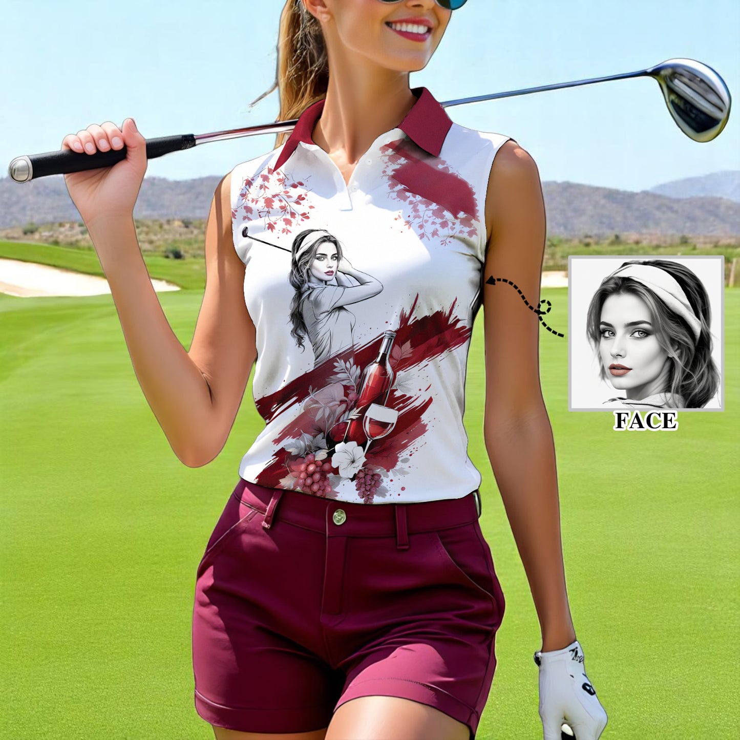 Golf & Wine Kind of Women's Custom Sleeveless Golf Polo Shirt - Stylish Golf Apparel for Women Style 3