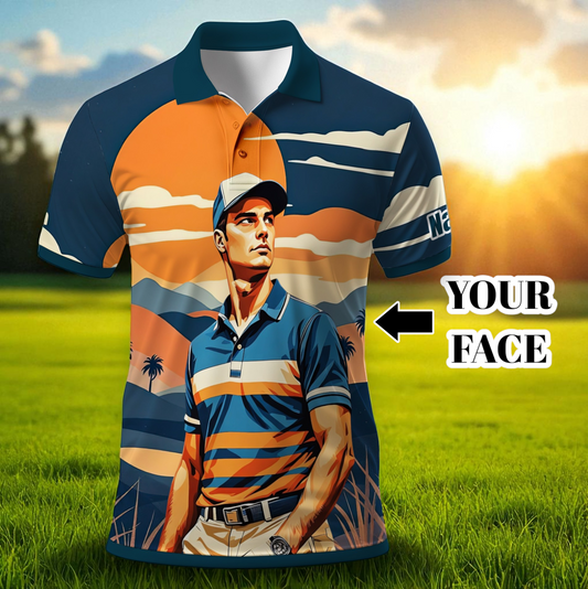Custom Vintage Americana Golf Polo with Your Face - Retro Personalized Gift for Men Style 3