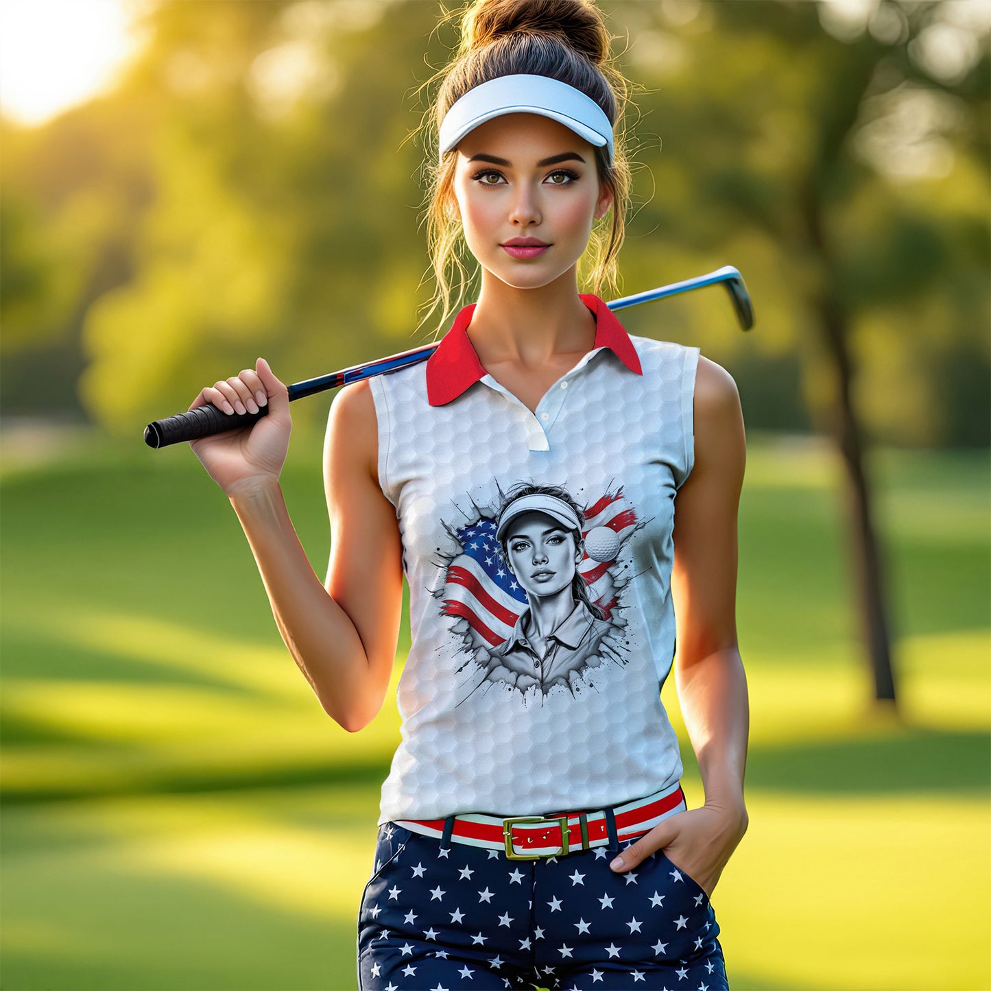 Fearless, Flawless, Fore! Women's Custom Sleeveless Golf Polo Shirt - Patriotic & Personalized Style 2