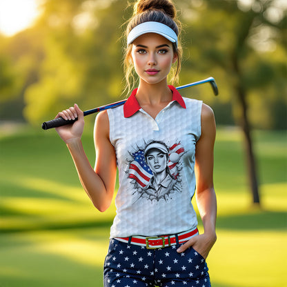 Fearless, Flawless, Fore! Women's Custom Sleeveless Golf Polo Shirt - Patriotic & Personalized Style 2