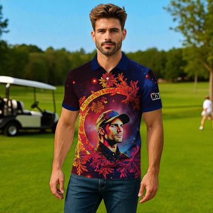 Custom Face Golf Polo Shirt – Personalized Christmas Golf Shirt for Him, Unique Holiday Gift for Golfer, Snowflake Design Golf Apparel Style 11