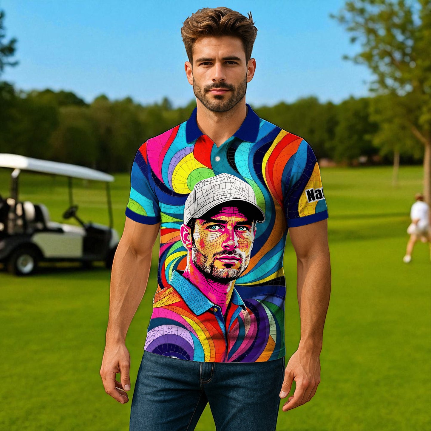 Personalized Mosaic Portrait Polo — Custom Face Mosaic Art Style Shirt Style 15