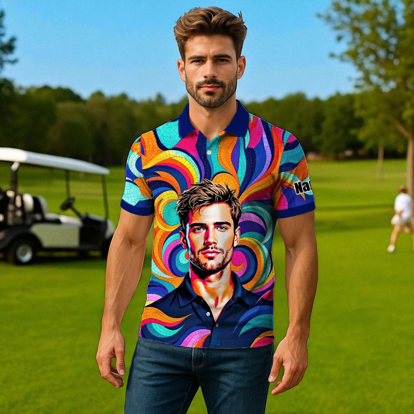 Personalized Mosaic Portrait Polo — Custom Face Mosaic Art Style Shirt Style 10