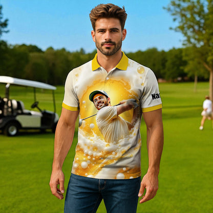HomyGifts Men's Customized Face Artistic Golf Polo Shirt, Beer pattern Design, Special Gift for Beer & Golf Lovers, Summer Party Outfit, Unique Gift for Men Style 12