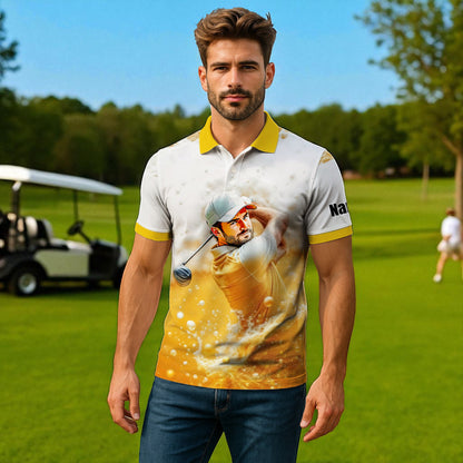 HomyGifts Men's Customized Face Artistic Golf Polo Shirt, Beer pattern Design, Special Gift for Beer & Golf Lovers, Summer Party Outfit, Unique Gift for Men Style 13