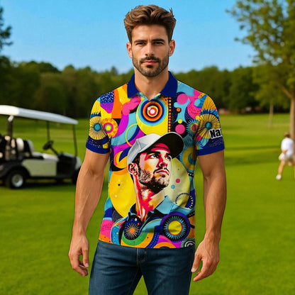 HomyGifts Custom Face Polo Shirt – Personalized Abstract Geometric Art Photo Shirt, Unique Gift for Him & Her