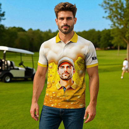 Custom Beer Polo Shirt with Face – Funny Personalized Polo for Beer Lovers, Summer Party Outfit, Unique Gift for Men