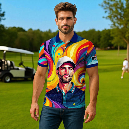 Personalized Mosaic Portrait Polo — Custom Face Mosaic Art Style Shirt Style 18