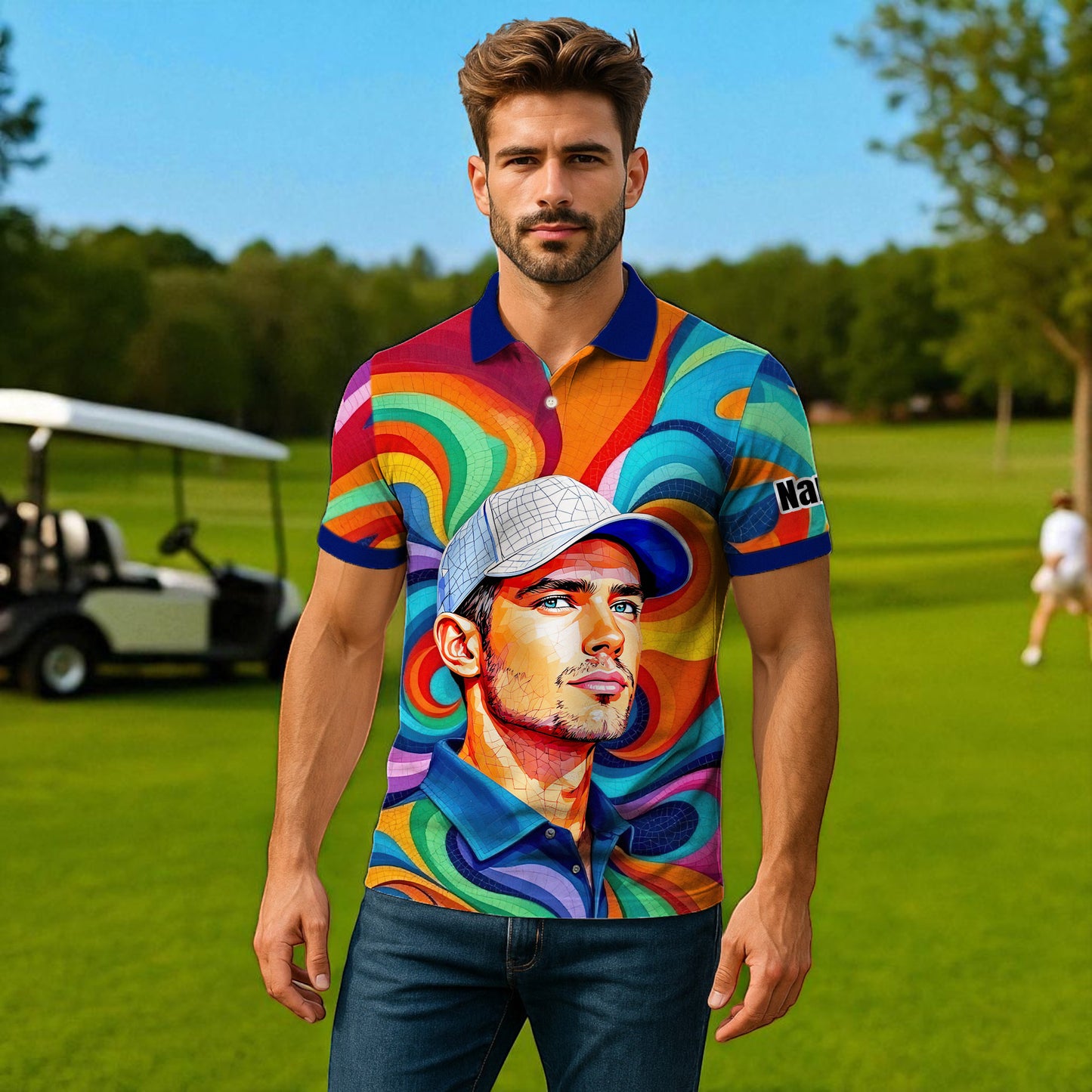 Personalized Mosaic Portrait Polo — Custom Face Mosaic Art Style Shirt Style 14