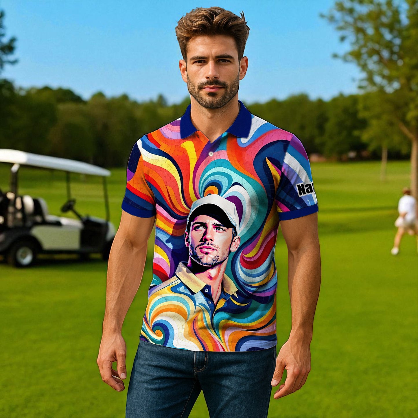 Personalized Mosaic Portrait Polo — Custom Face Mosaic Art Style Shirt Style 4