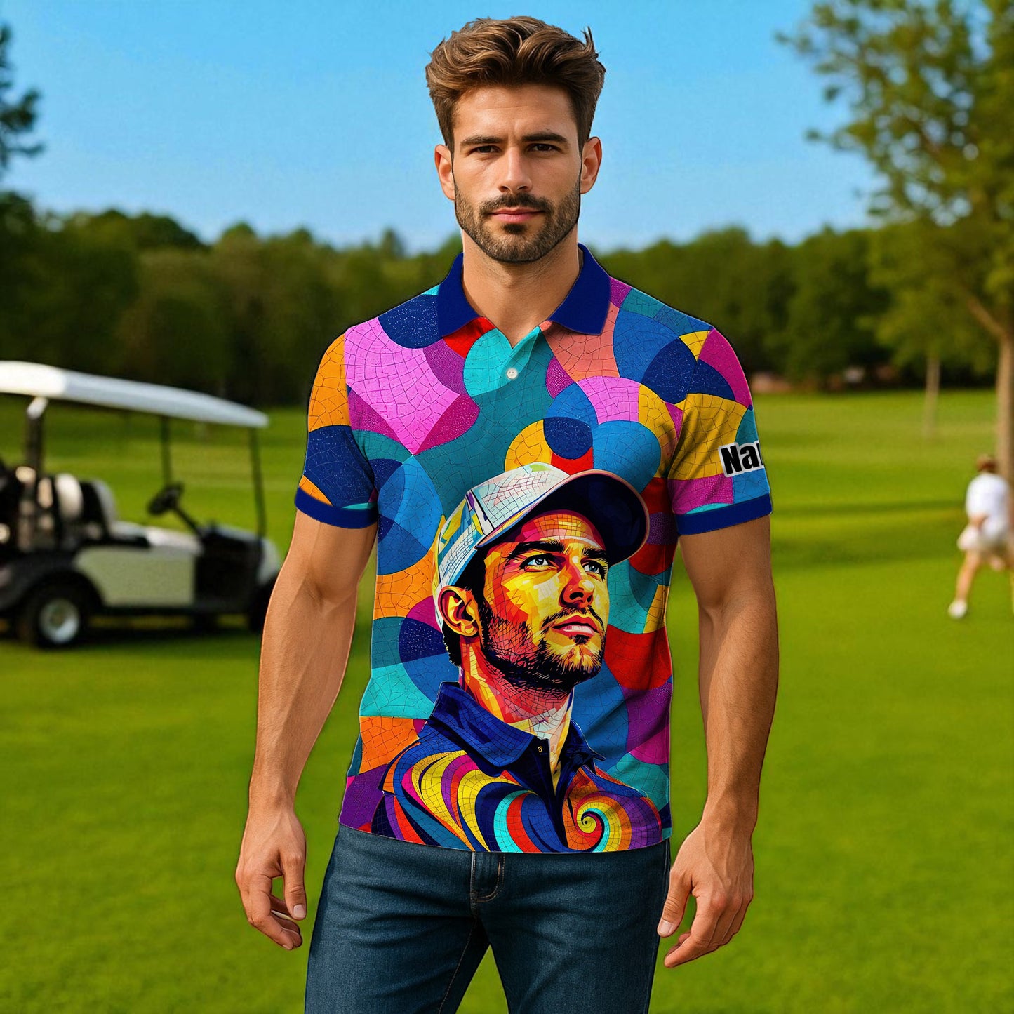 Personalized Mosaic Portrait Polo — Custom Face Mosaic Art Style Shirt Style 17