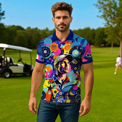 HomyGifts Custom Face Polo Shirt – Personalized Abstract Geometric Art Photo Shirt, Unique Gift for Him & Her