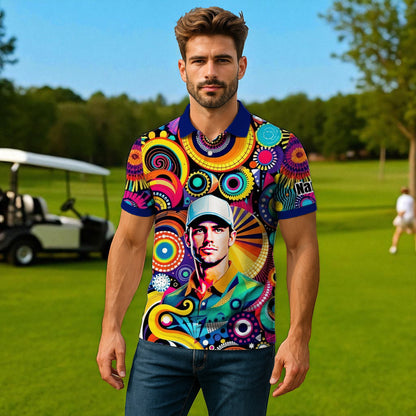 HomyGifts Custom Face Polo Shirt – Personalized Abstract Geometric Art Photo Shirt, Unique Gift for Him & Her