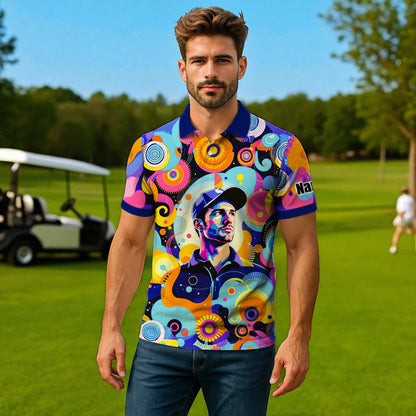 HomyGifts Custom Face Polo Shirt – Personalized Abstract Geometric Art Photo Shirt, Unique Gift for Him & Her