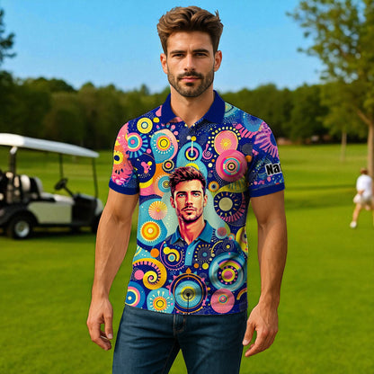 HomyGifts Custom Face Polo Shirt – Personalized Abstract Geometric Art Photo Shirt, Unique Gift for Him & Her