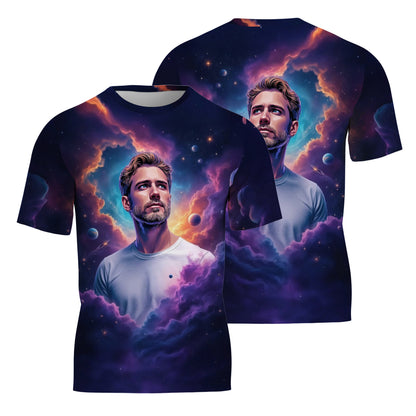 Custom Face Surreal Cosmic Art T-Shirt – Personalized Galaxy Universe Tee with Trippy Sci-Fi Design for Unique Gifts & Style