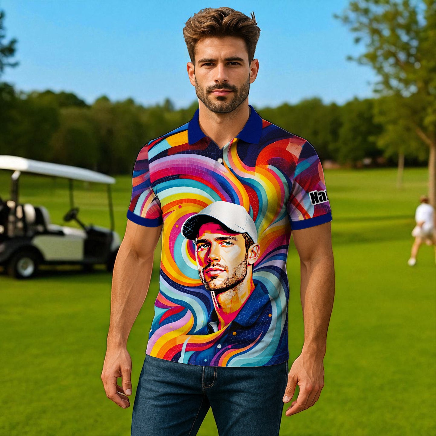 Personalized Mosaic Portrait Polo — Custom Face Mosaic Art Style Shirt Style 6