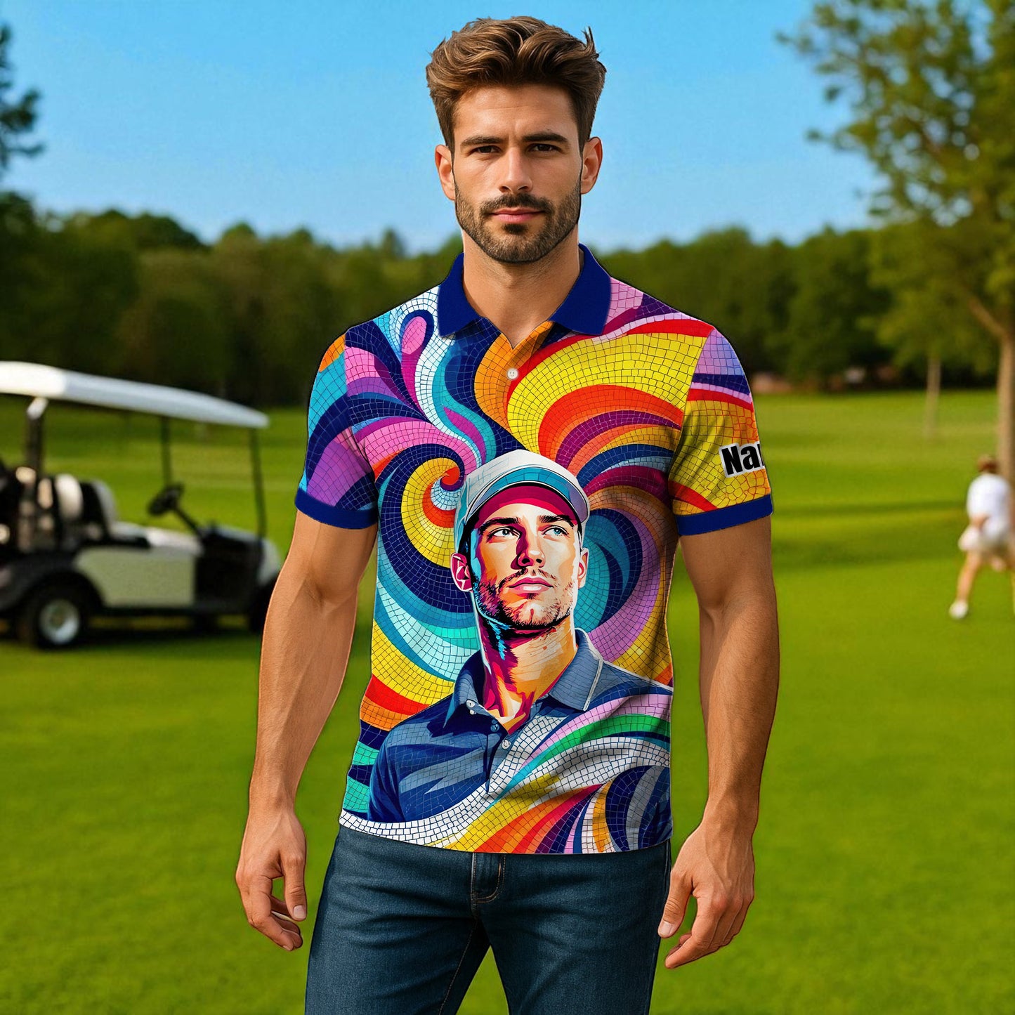 Personalized Mosaic Portrait Polo — Custom Face Mosaic Art Style Shirt Style 2