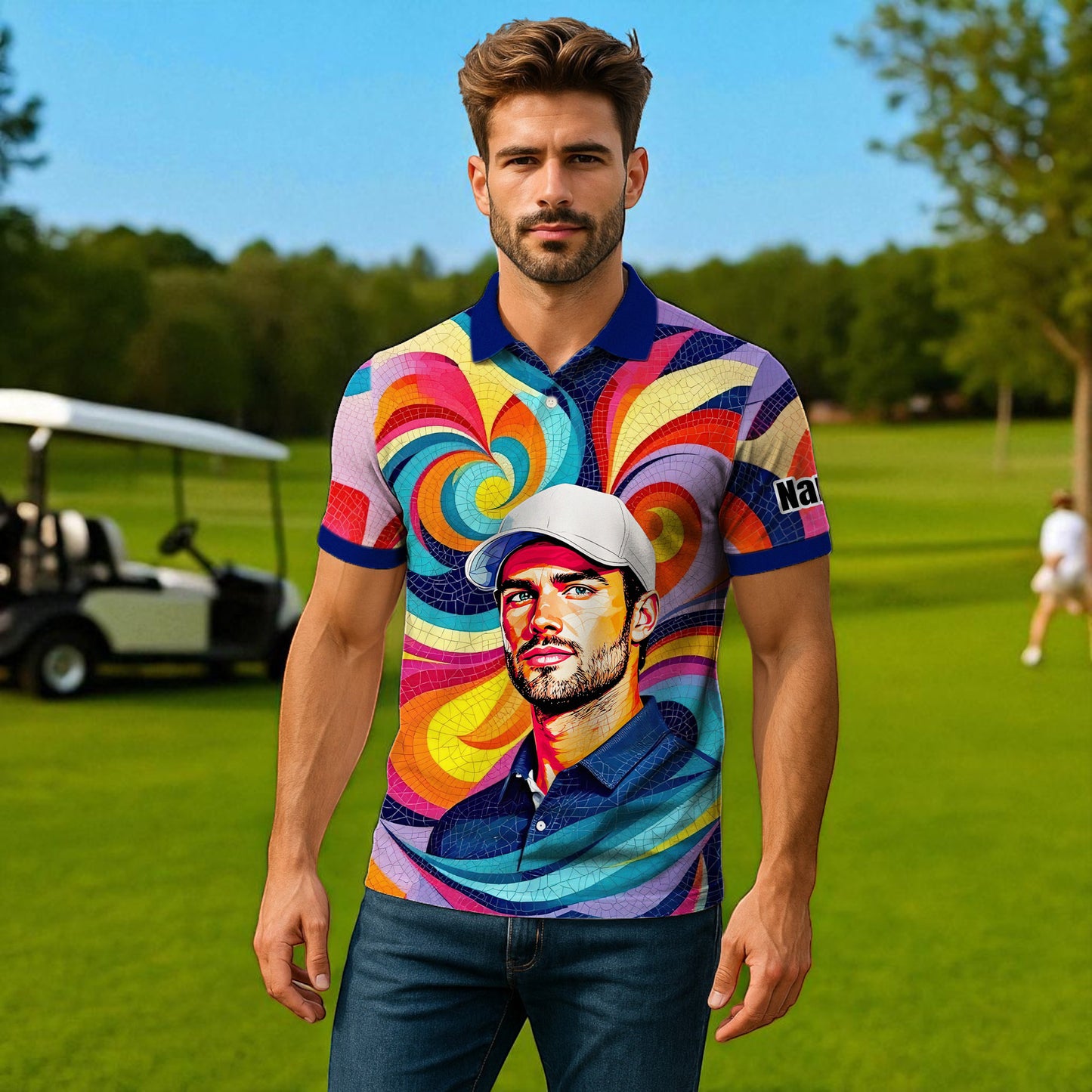 Personalized Mosaic Portrait Polo — Custom Face Mosaic Art Style Shirt Style 12