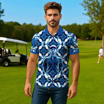 Custom Face Polo Shirt – Geometric Diamond Pattern | Personalized Photo Golf Polo | Unique Gift for Him, Retro Geometric Style Shirt Style 16
