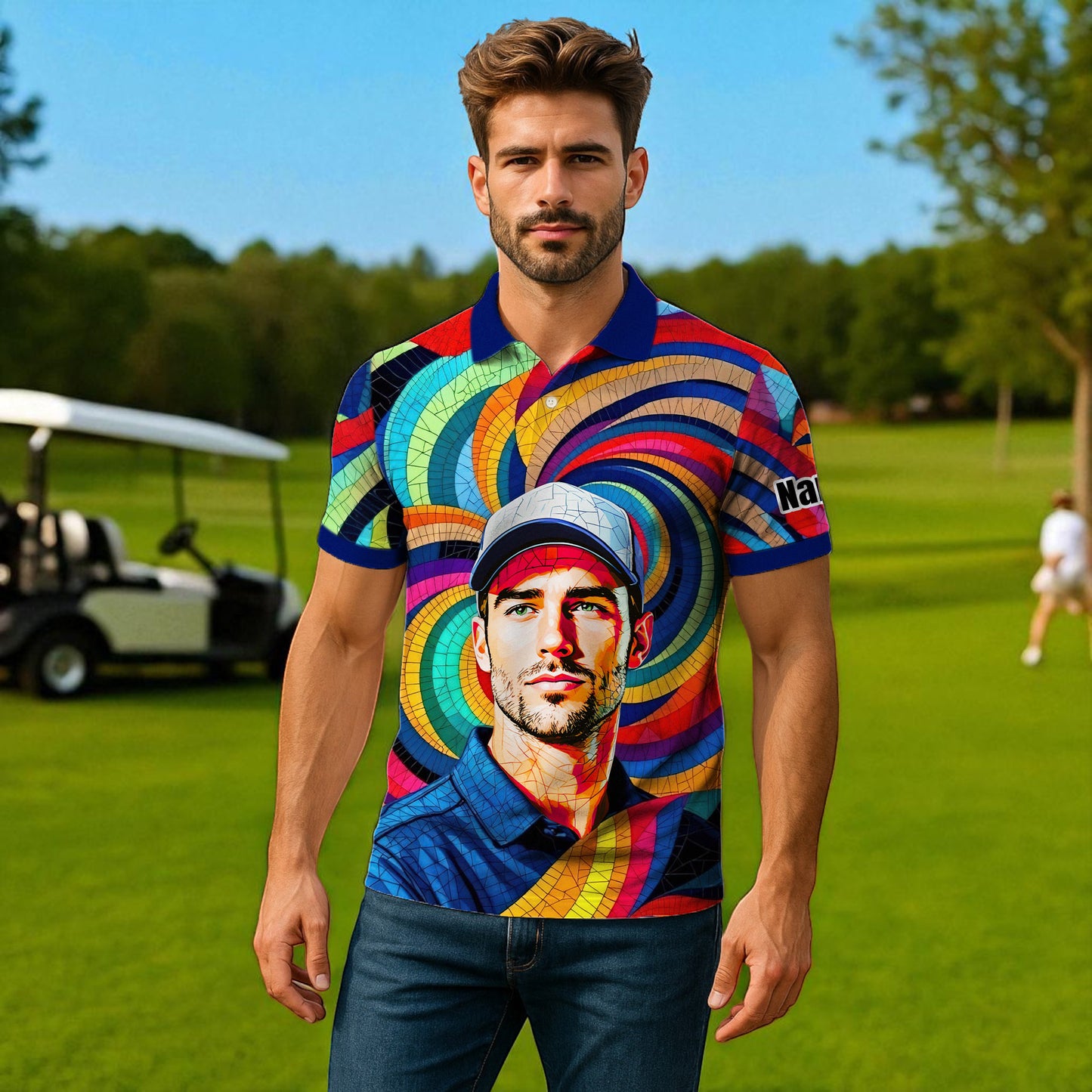 Personalized Mosaic Portrait Polo — Custom Face Mosaic Art Style Shirt Style 13