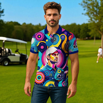 HomyGifts Custom Face Polo Shirt – Personalized Abstract Geometric Art Photo Shirt, Unique Gift for Him & Her