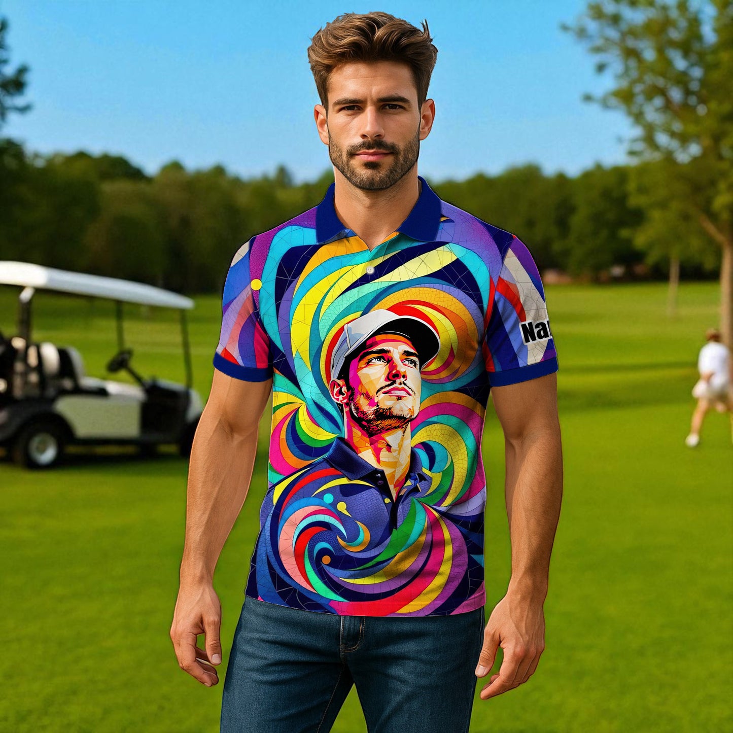Personalized Mosaic Portrait Polo — Custom Face Mosaic Art Style Shirt Style 11
