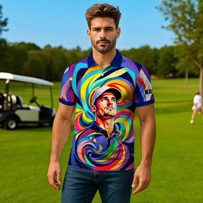 Personalized Mosaic Portrait Polo — Custom Face Mosaic Art Style Shirt Style 11