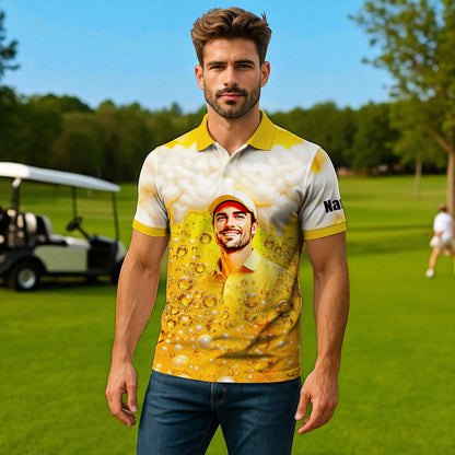 HomyGifts Men's Customized Face Artistic Golf Polo Shirt, Beer pattern Design, Special Gift for Beer & Golf Lovers, Summer Party Outfit, Unique Gift for Men Style 4
