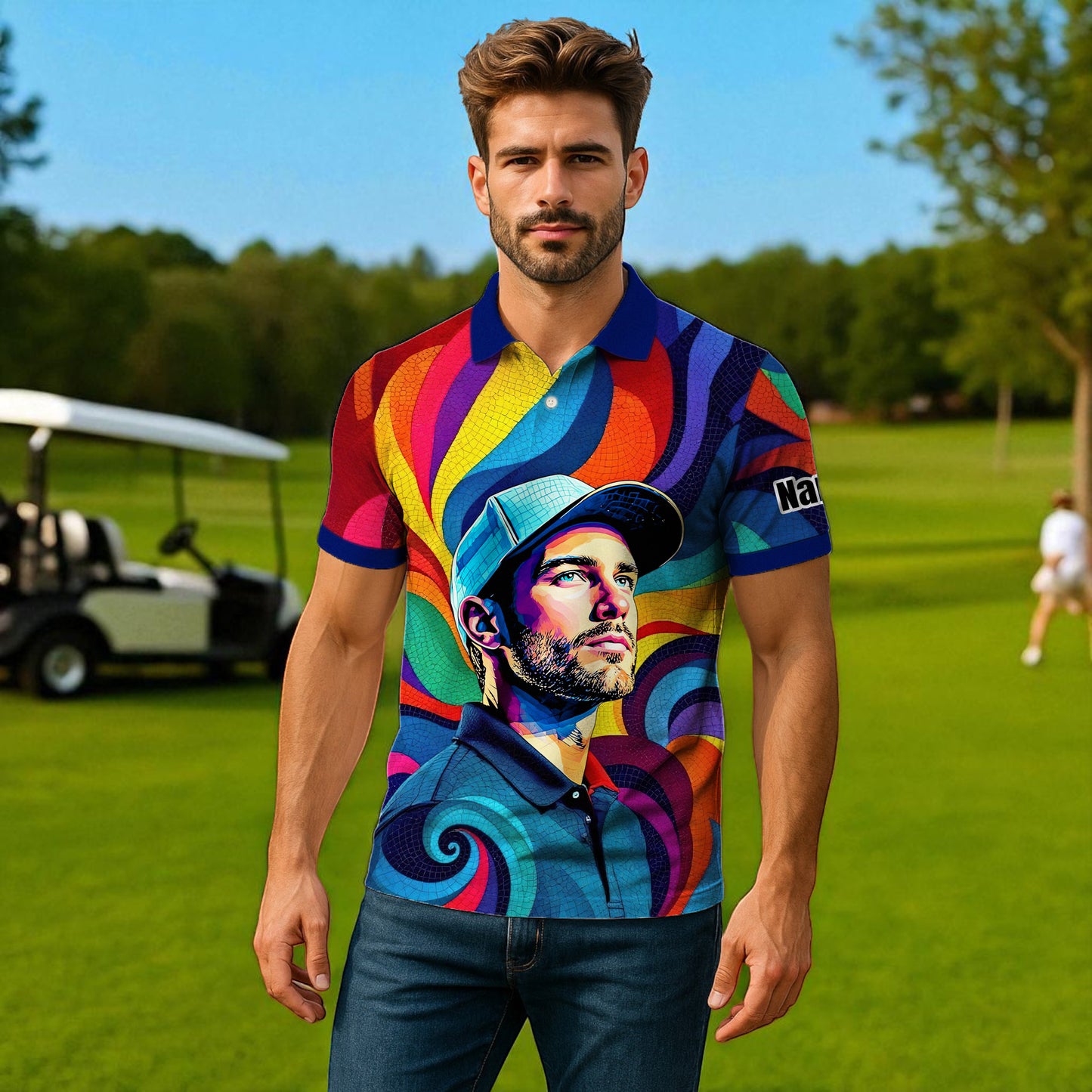 Personalized Mosaic Portrait Polo — Custom Face Mosaic Art Style Shirt Style 5