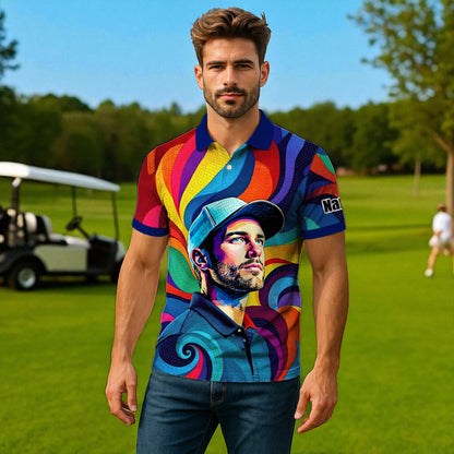 Personalized Mosaic Portrait Polo — Custom Face Mosaic Art Style Shirt Style 5