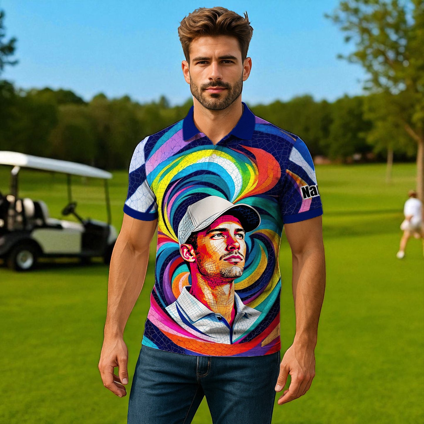 Personalized Mosaic Portrait Polo — Custom Face Mosaic Art Style Shirt Style 7
