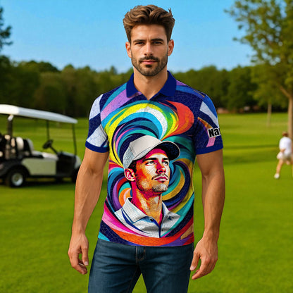 Personalized Mosaic Portrait Polo — Custom Face Mosaic Art Style Shirt Style 7