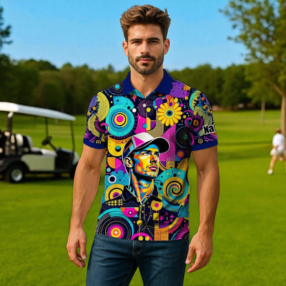 HomyGifts Custom Face Polo Shirt – Personalized Abstract Geometric Art Photo Shirt, Unique Gift for Him & Her
