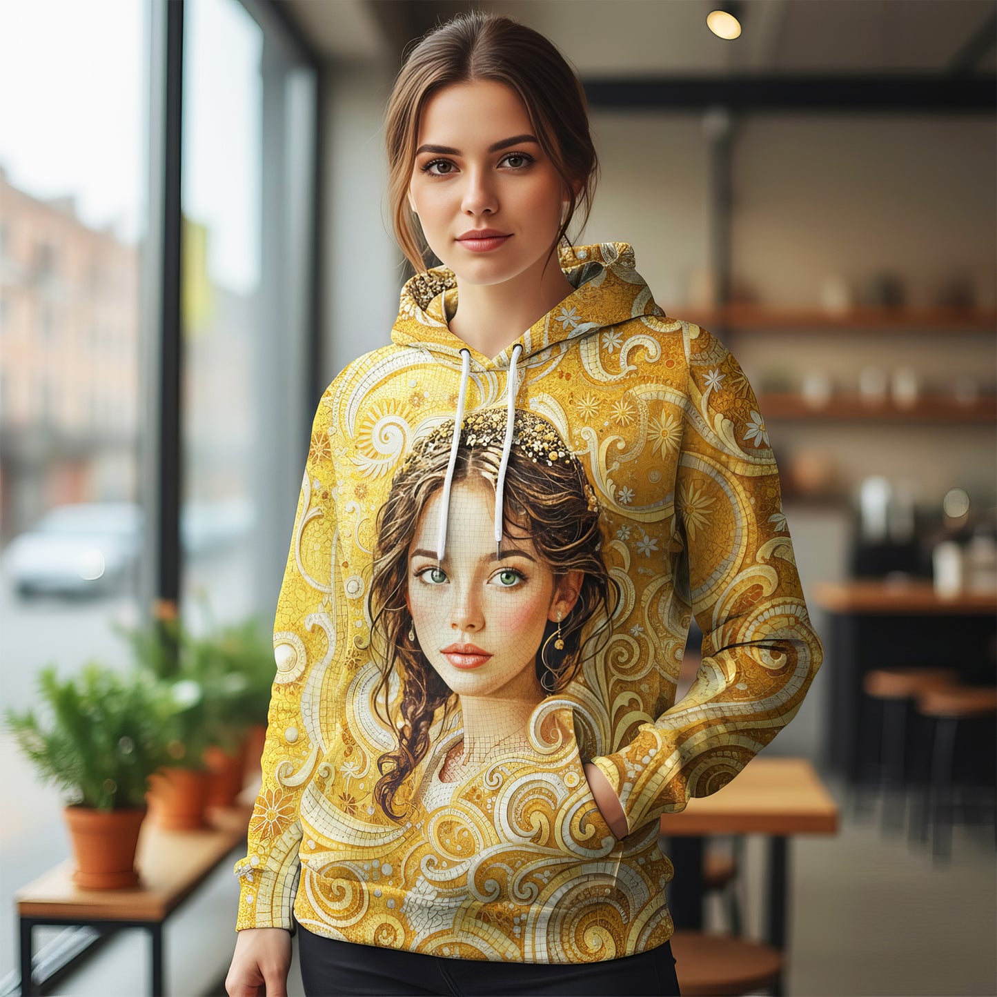 Women’s Custom Face Mosaic Art Hoodie – Personalized Portrait Hoodie from Photo, Artistic Mosaic Style Custom Hoodie Gift for Her Style 2