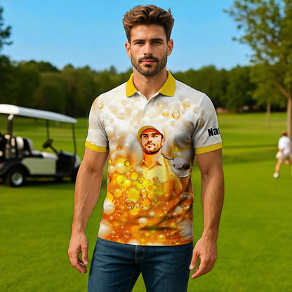 HomyGifts Men's Customized Face Artistic Golf Polo Shirt, Beer pattern Design, Special Gift for Beer & Golf Lovers, Summer Party Outfit, Unique Gift for Men Style 8
