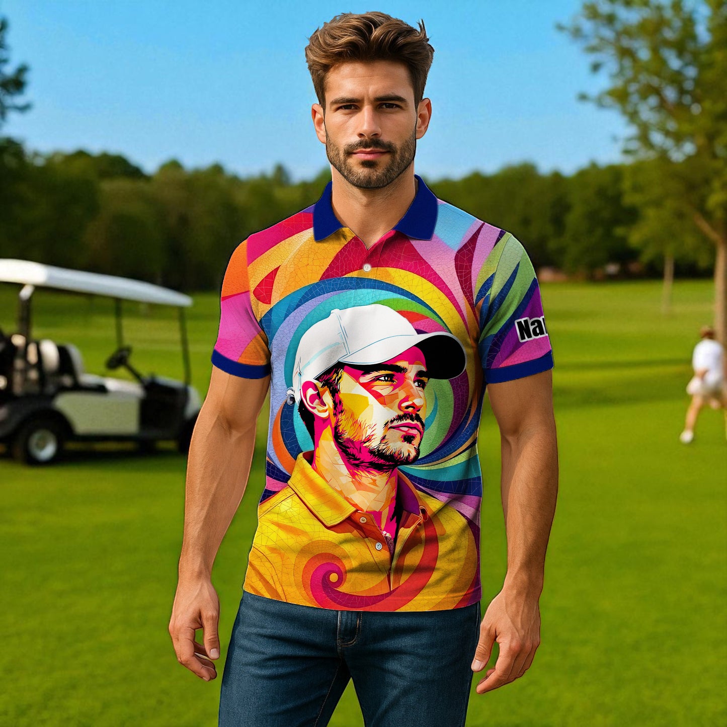 Personalized Mosaic Portrait Polo — Custom Face Mosaic Art Style Shirt Style 16