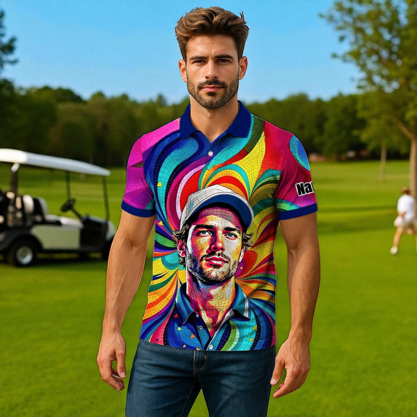 Personalized Mosaic Portrait Polo — Custom Face Mosaic Art Style Shirt Style 8
